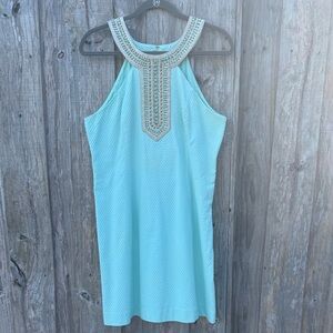 Lilly Pulitzer Turquoise Halter Dress with Embellished Neckline